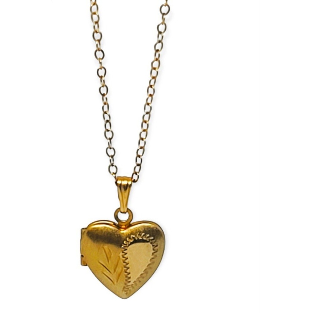 Vintage 12k Gold Filled Heart Locket Necklace Etched